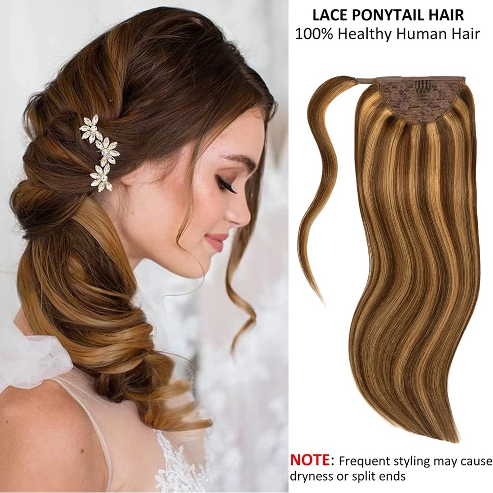 HUMAN HAIR Brown Mixed Blonde Ponytail Extension 20in 90g